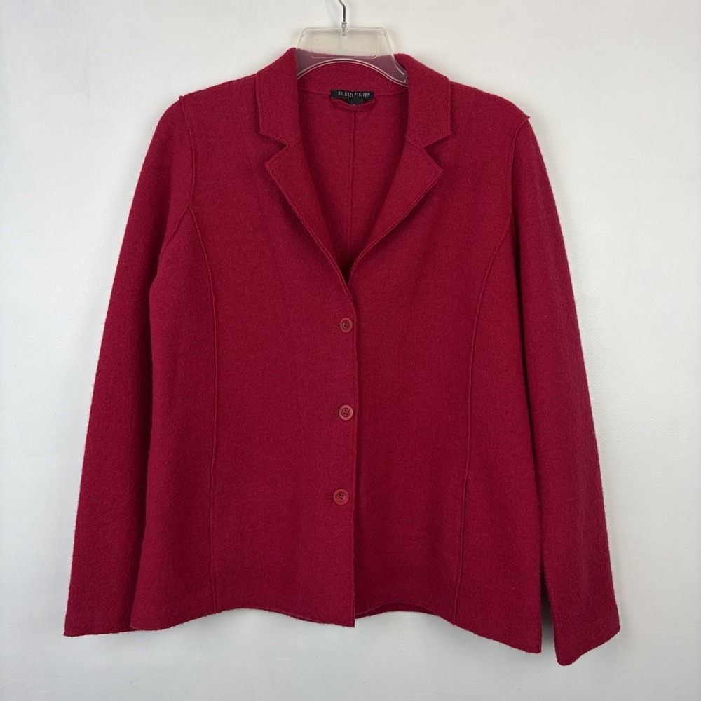 Eileen Fisher Soft Blazer Small Red Boiled Wool Jacket Old Money Quiet Luxury